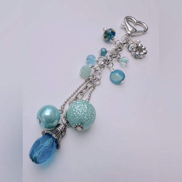 Aqua Dangle 5.5" Blue & Silver Bag Charm Purse Backpack Accy. -  Handmade - Picture 1 of 2